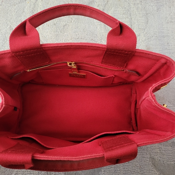 PRADA Canapa Small Red Logo Tote - Picture 15 of 16